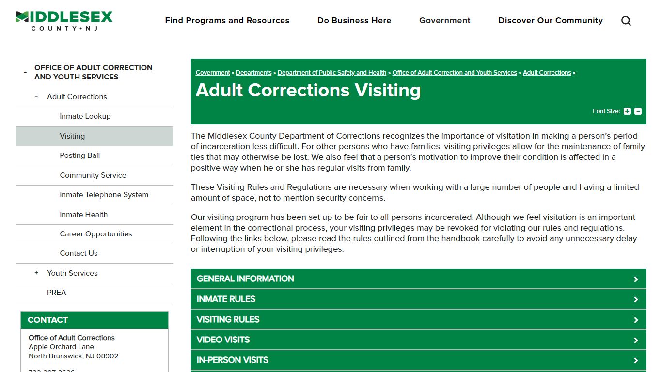 Adult Corrections Visiting | Middlesex County NJ