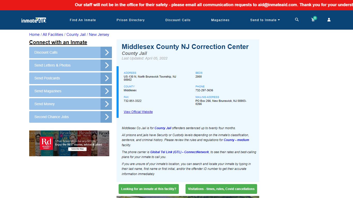 Middlesex County NJ Correction Center - Inmate Locator ...